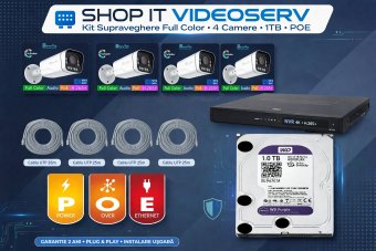 Kit Supraveghere IP POE 5MP - 4 Camere Full Color, NVR, HDD 1TB